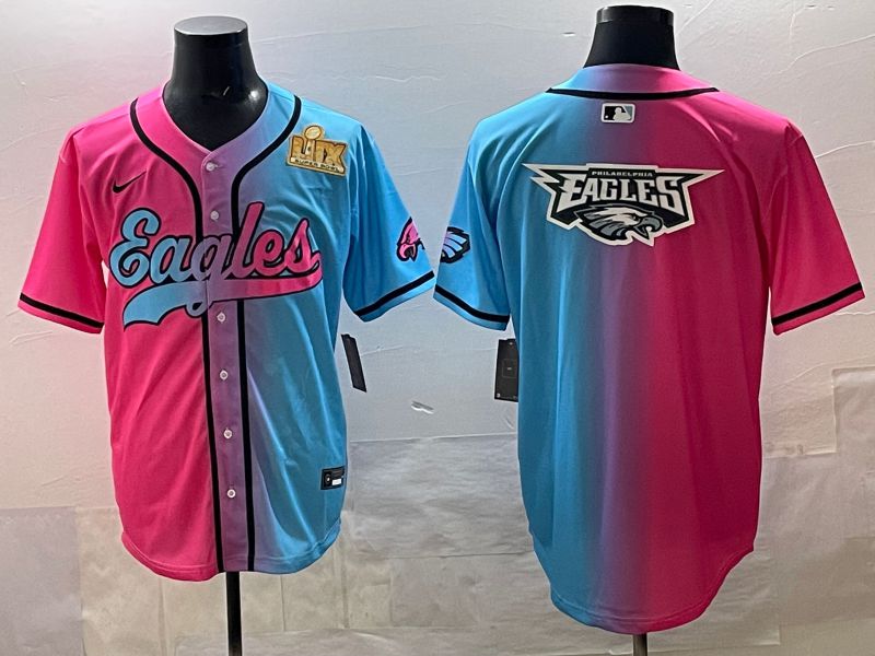 Men 2025 Philadelphia Eagles Blank Blue pink Nike Limited NFL Jersey style 023